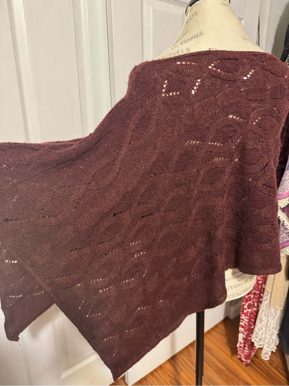 Charlotte Russe Off‑the‑Shoulder Open Knit Sweater - Burgundy Medium